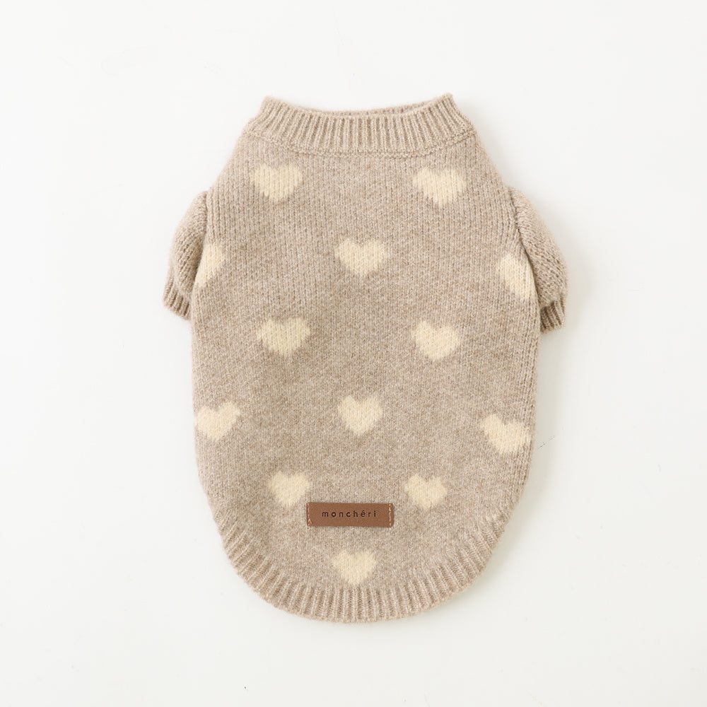 heart pattern jacquard  knit sweater - mocha