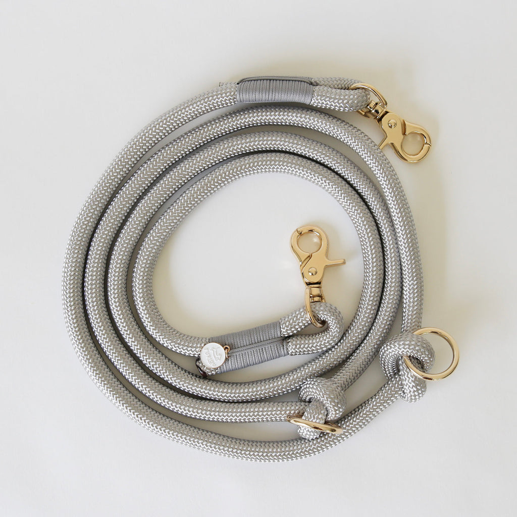 hands-free braided rope leash (7 ft) - grey