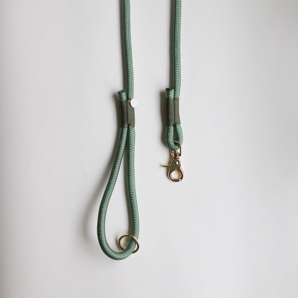 furlou braided rope leash - sage green