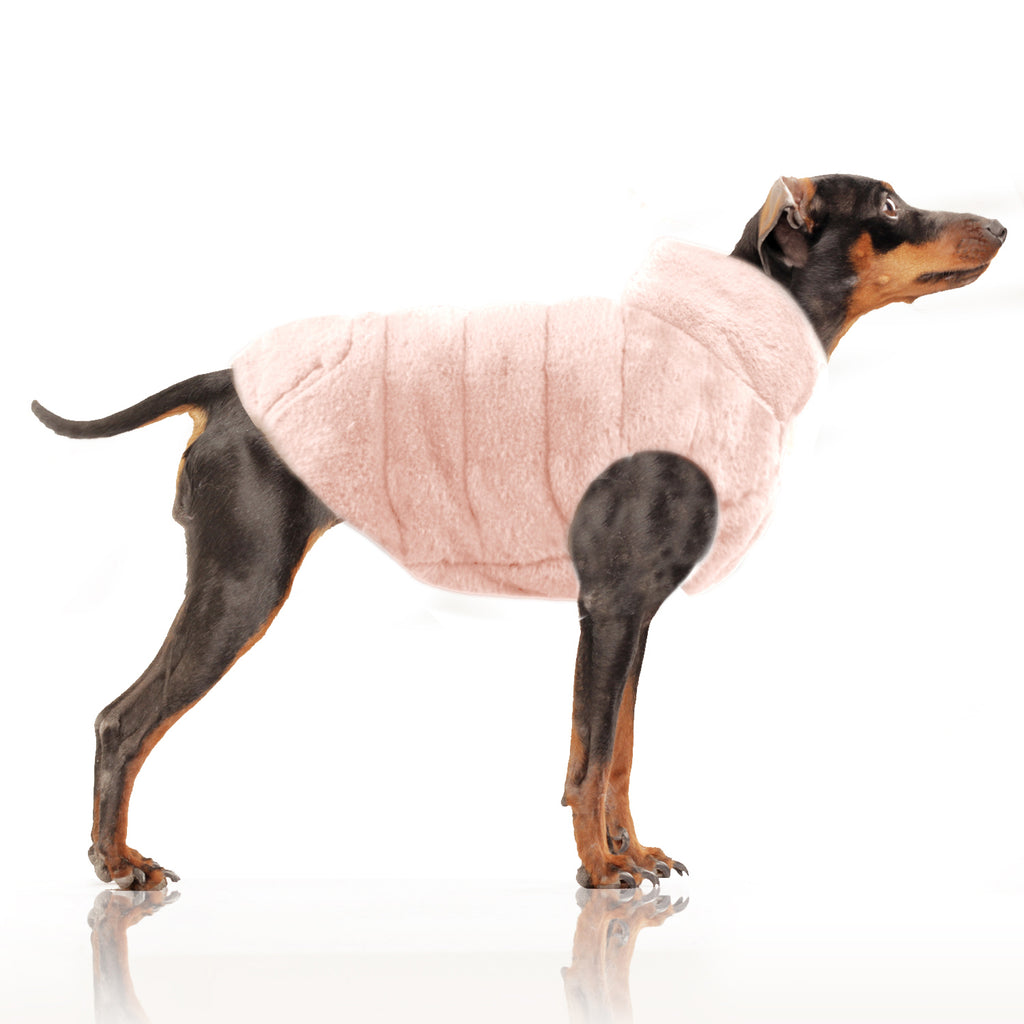 louise reversible down/fur jacket - pink/grey (fits deep-chested breeds)