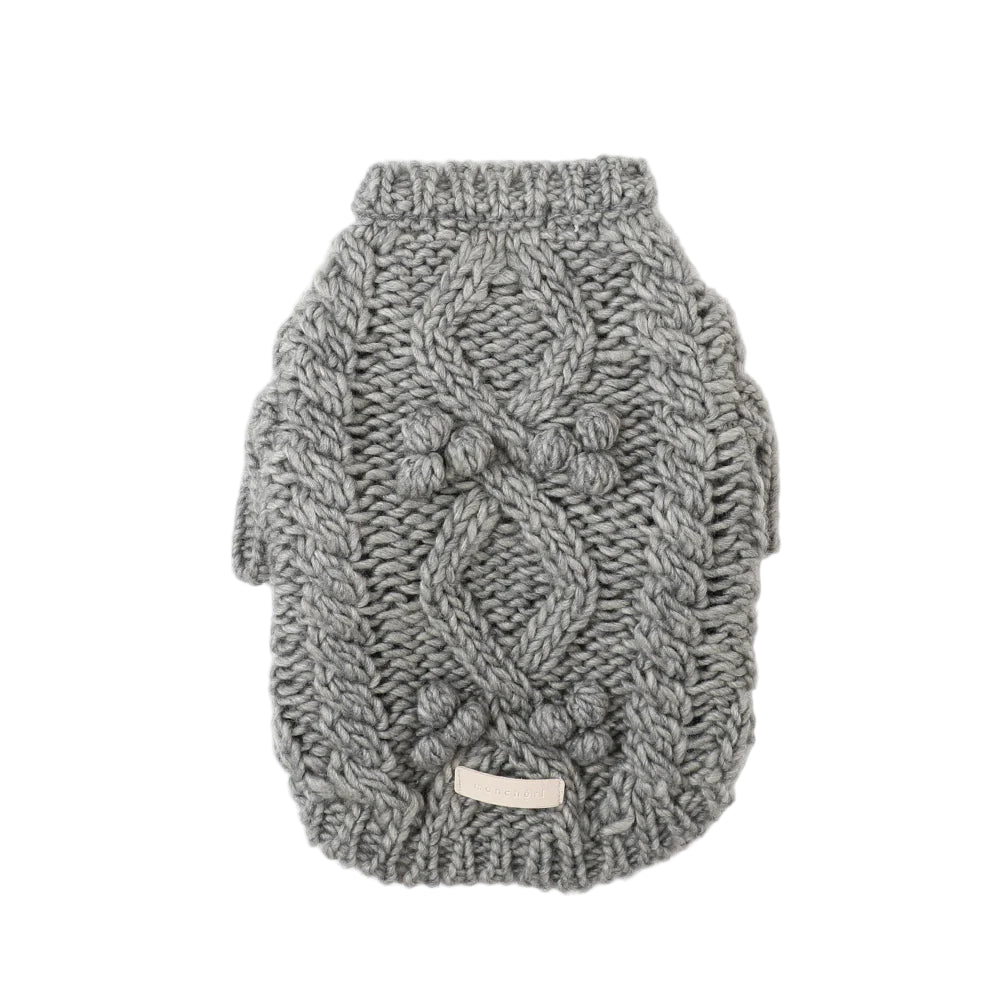 Gray knitted dog sweater on a white background