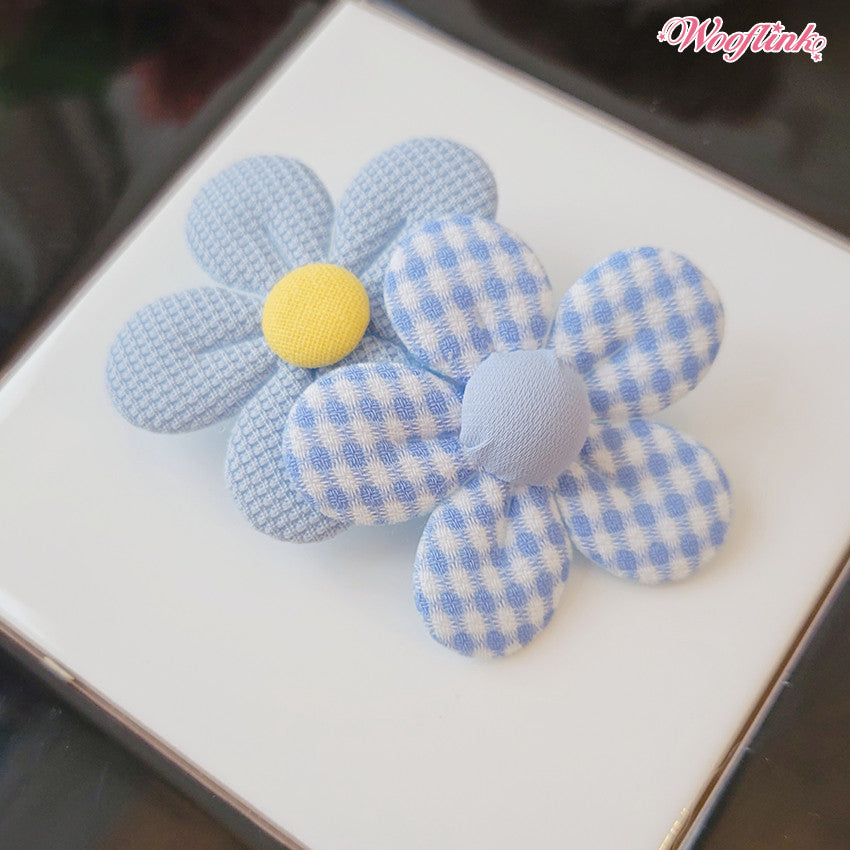 cotton candy flower hair bows - blue