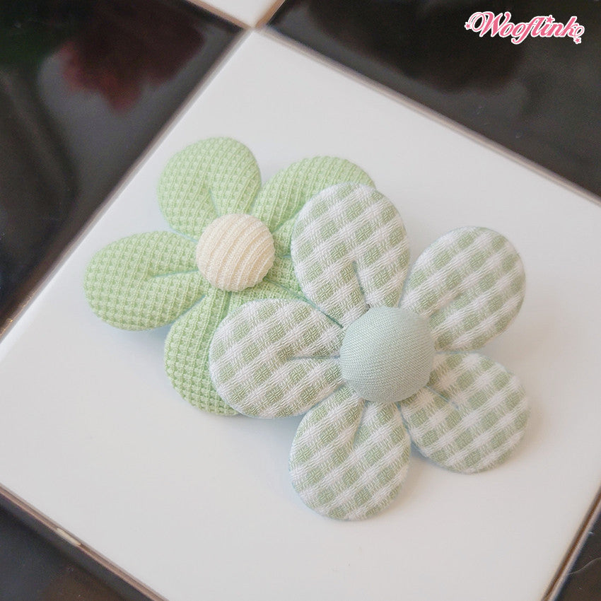 cotton candy flower hair bows - green