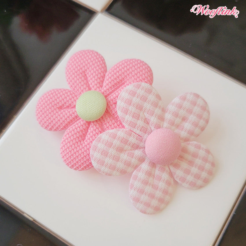cotton candy flower hair bows - pink