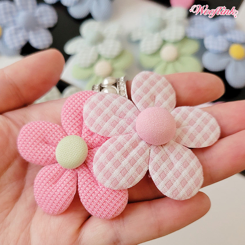 cotton candy flower hair bows - pink