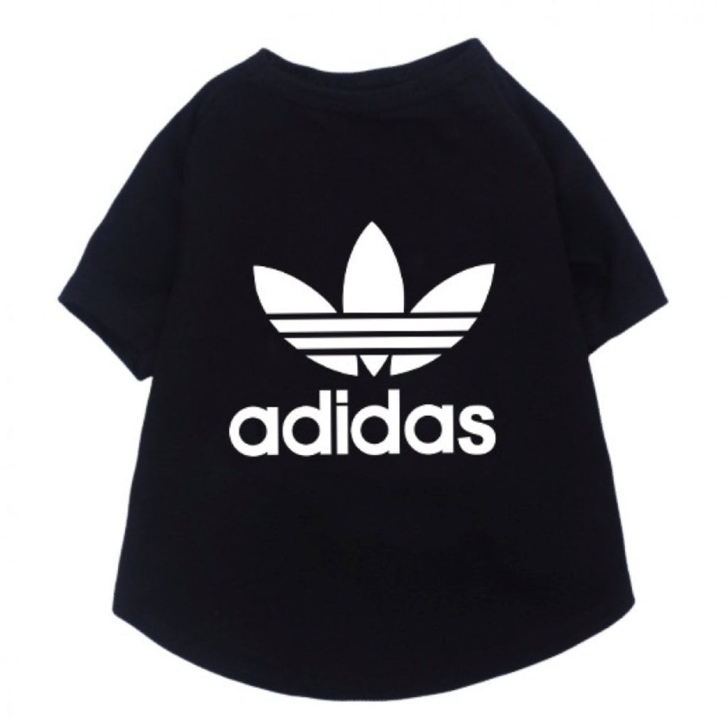 Black Adidas t-shirt with white logo on a white background
