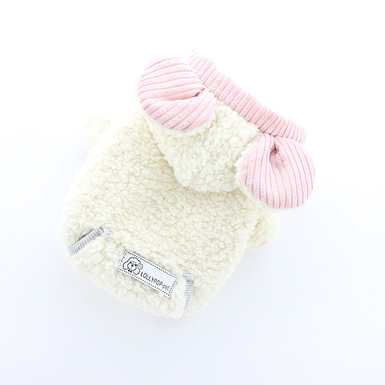 fleece hoody with bunny ears - beige/pink