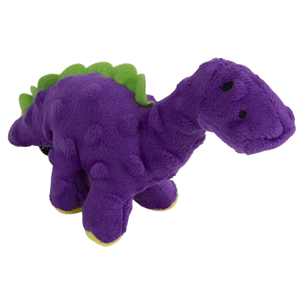 Purple dinosaur plush toy on a white background
