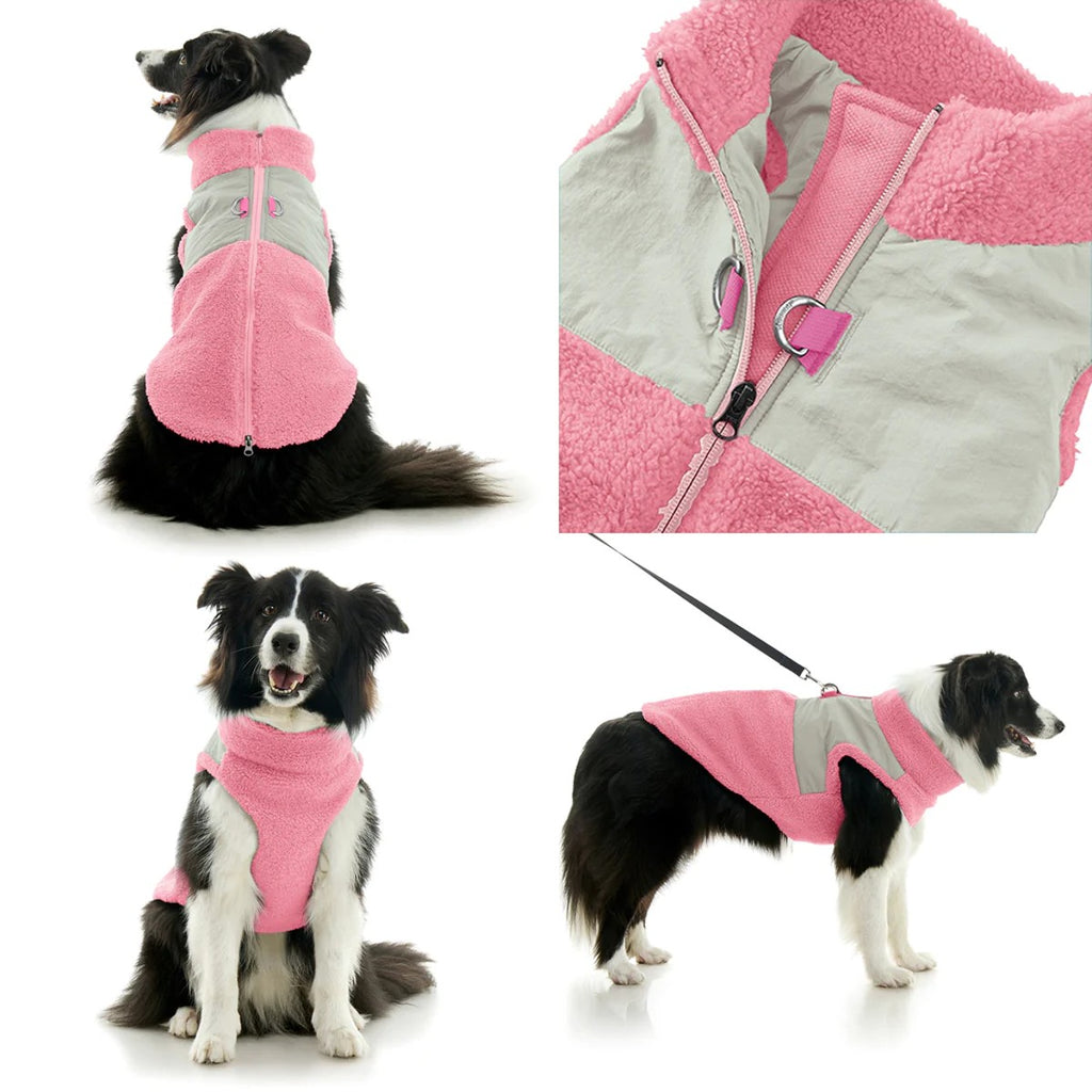 zip-up sherpa vest - pink/grey