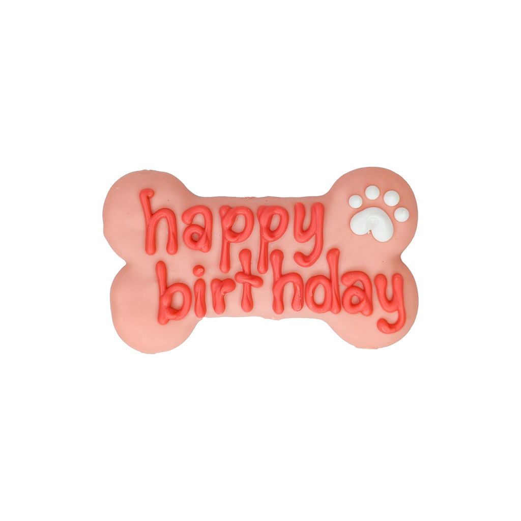 pink happy birthday bone