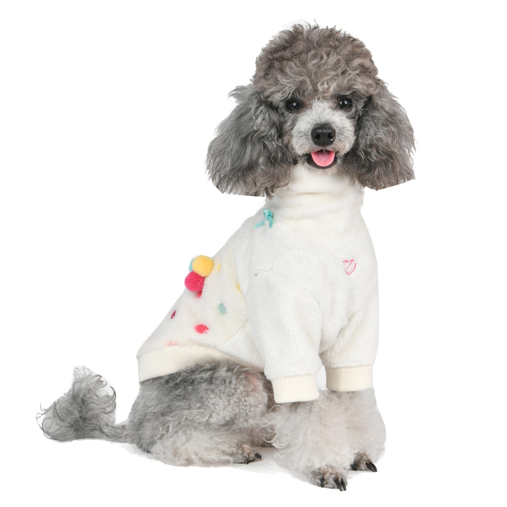 maycie polka dot pompom fleece sweater - ivory
