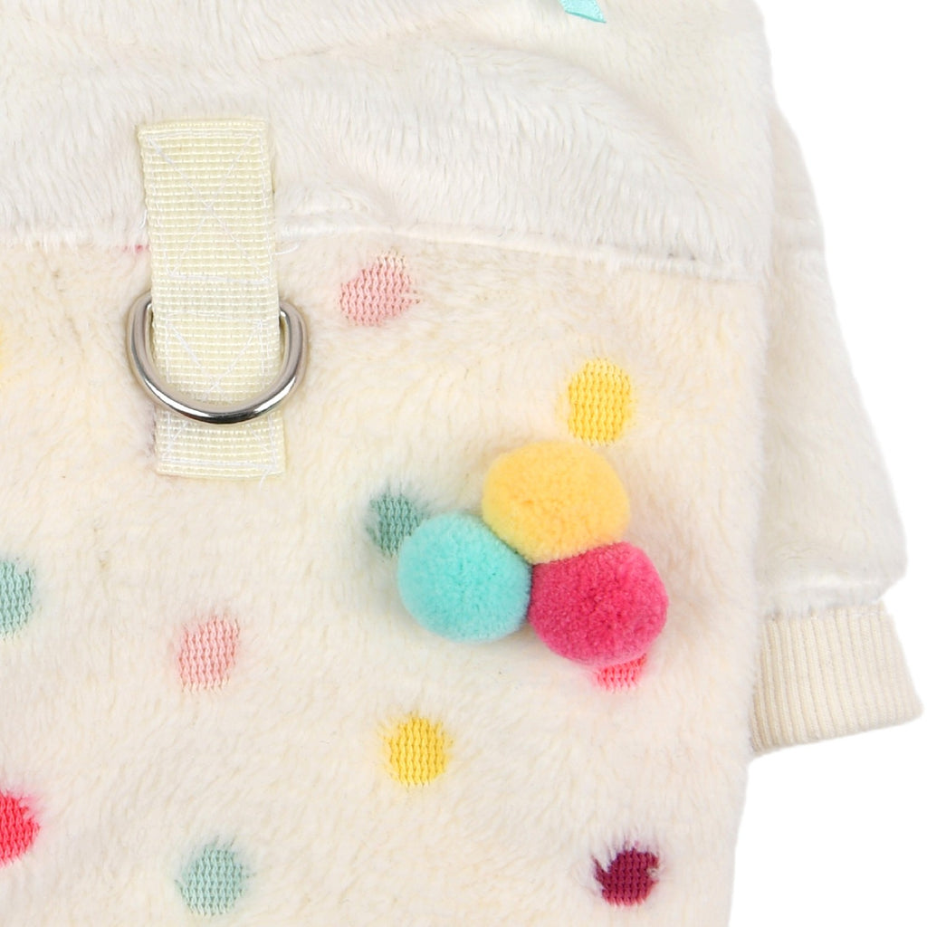 maycie polka dot pompom fleece sweater - ivory