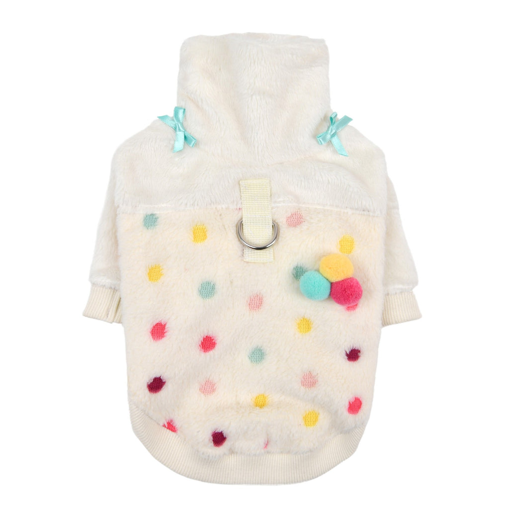 maycie polka dot pompom fleece sweater - ivory