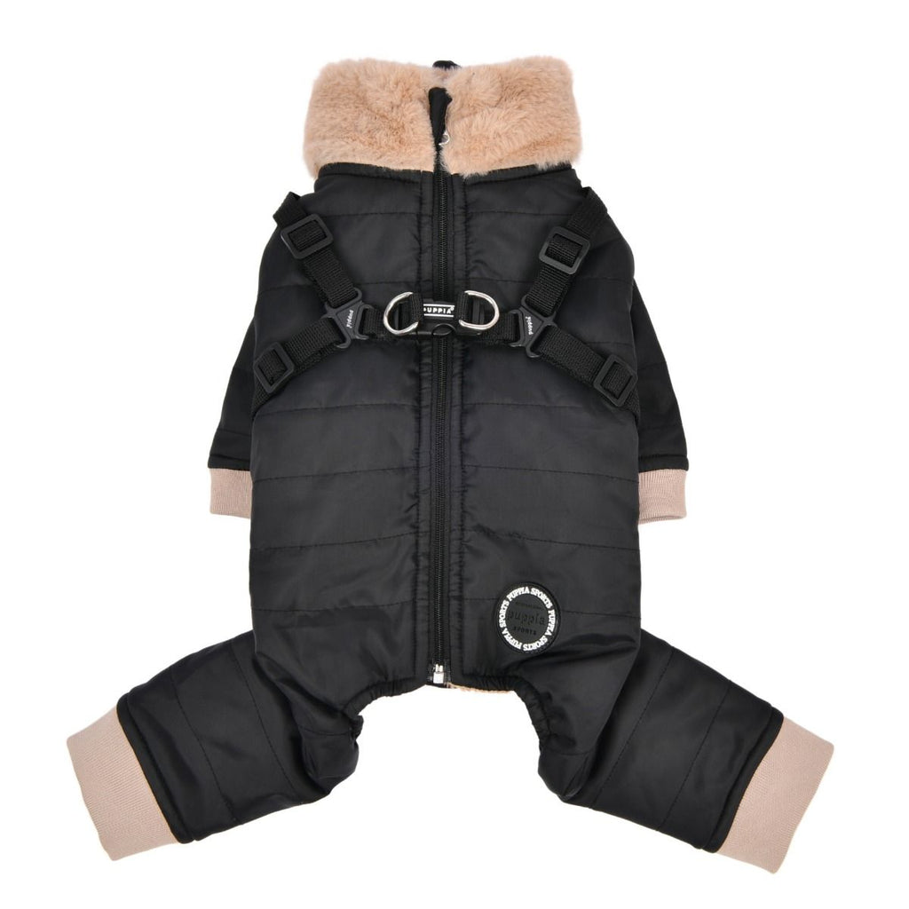everson fuzzy neck snowsuit with harness - black
