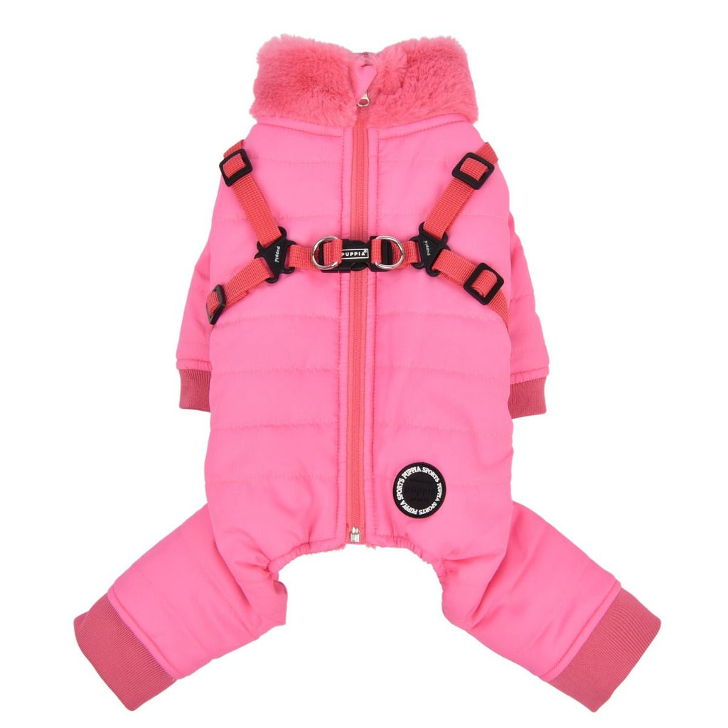 everson fuzzy neck snowsuit with harness - pink
