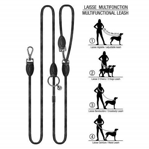 nelson adjustable 4-way leash (7 ft) - black