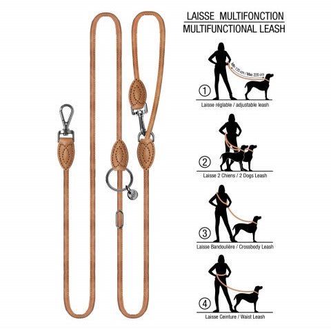 nelson adjustable 4-way leash - camel