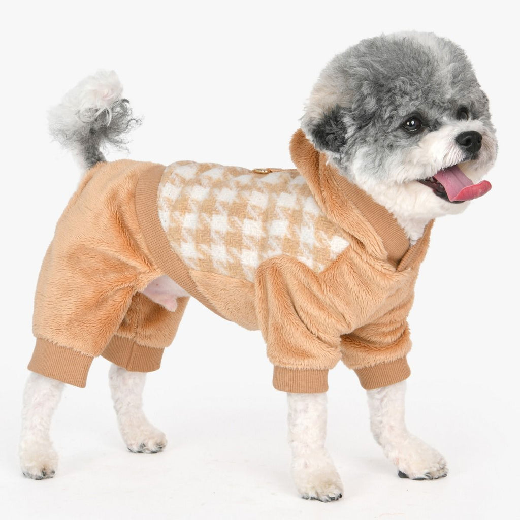 cagnie houndstooth fleece onesie - beige