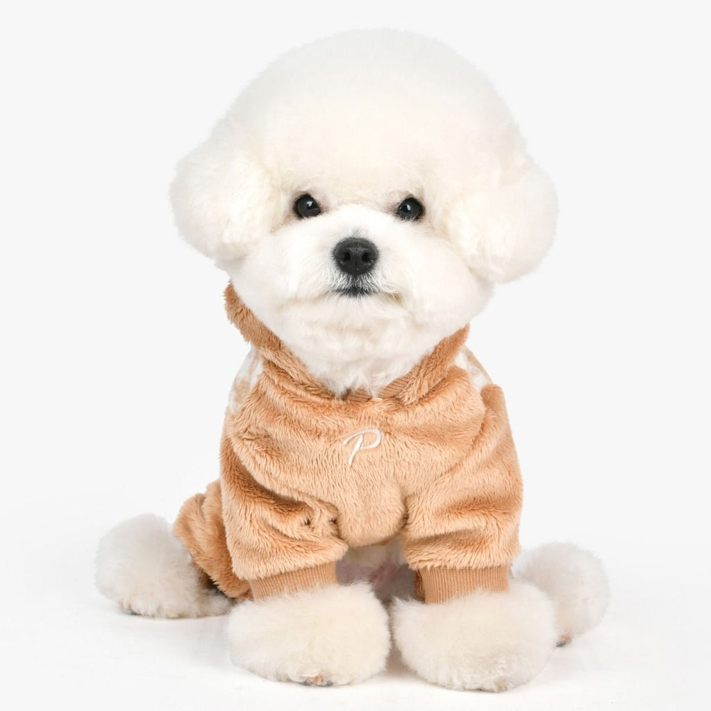 cagnie houndstooth fleece onesie - beige