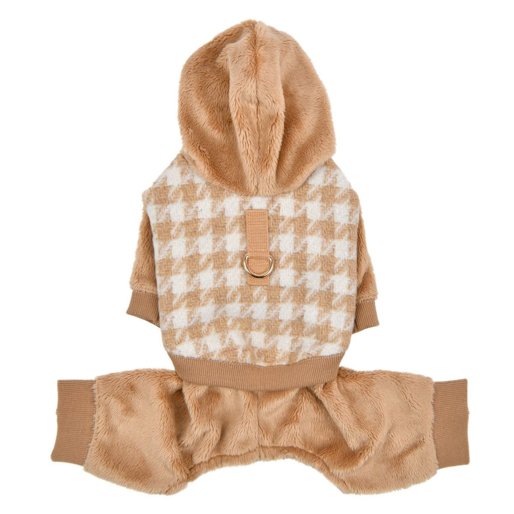 cagnie houndstooth fleece onesie - beige