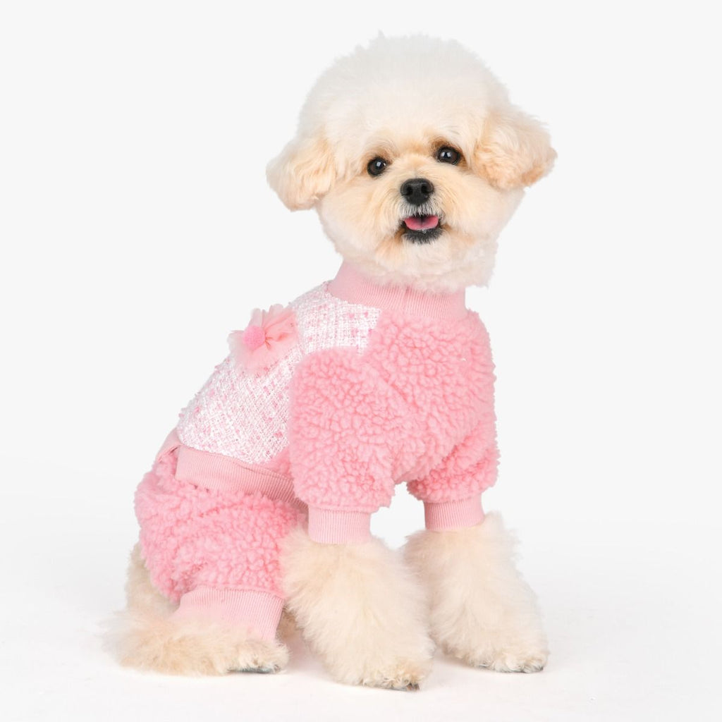 talullah tweed fuzzy winter jumpsuit - pink