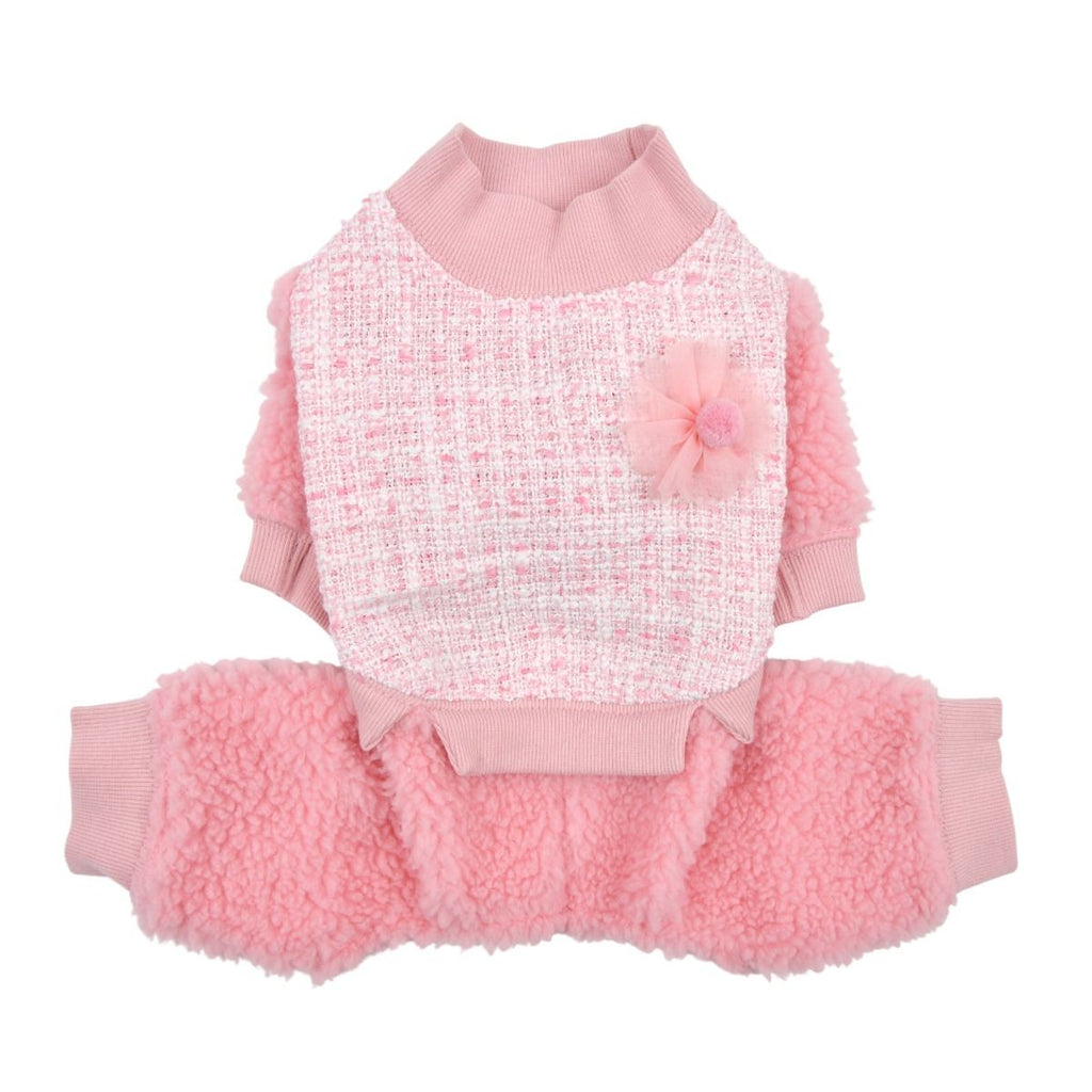 talullah tweed fuzzy winter jumpsuit - pink