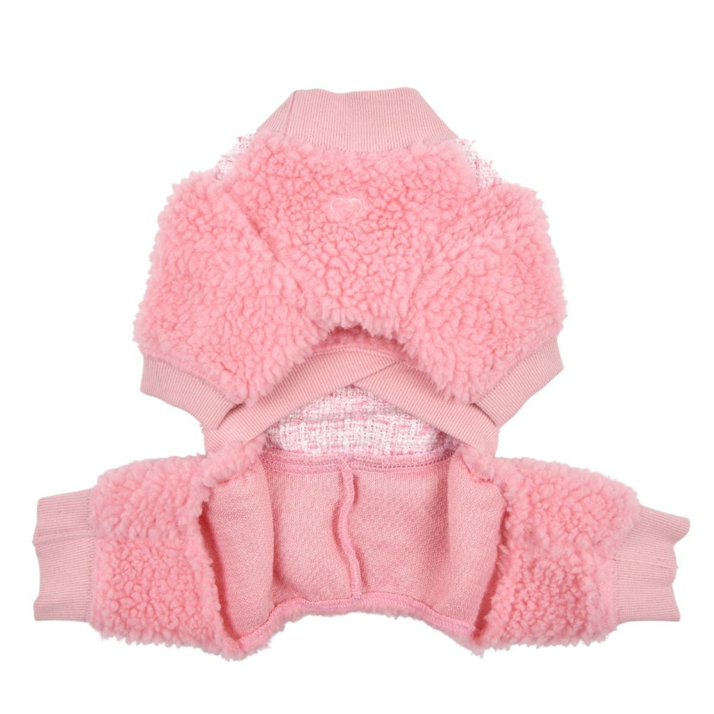 talullah tweed fuzzy winter jumpsuit - pink