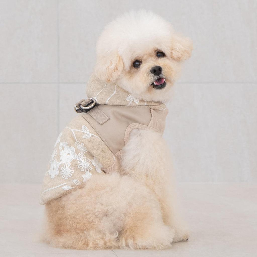 celandine floral winter hoody with harness - beige - few left!