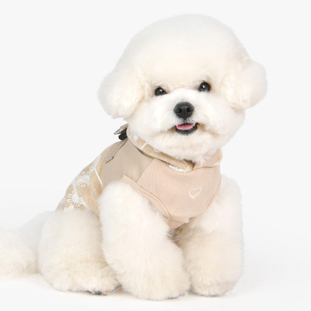 celandine floral winter hoody with harness - beige - few left!