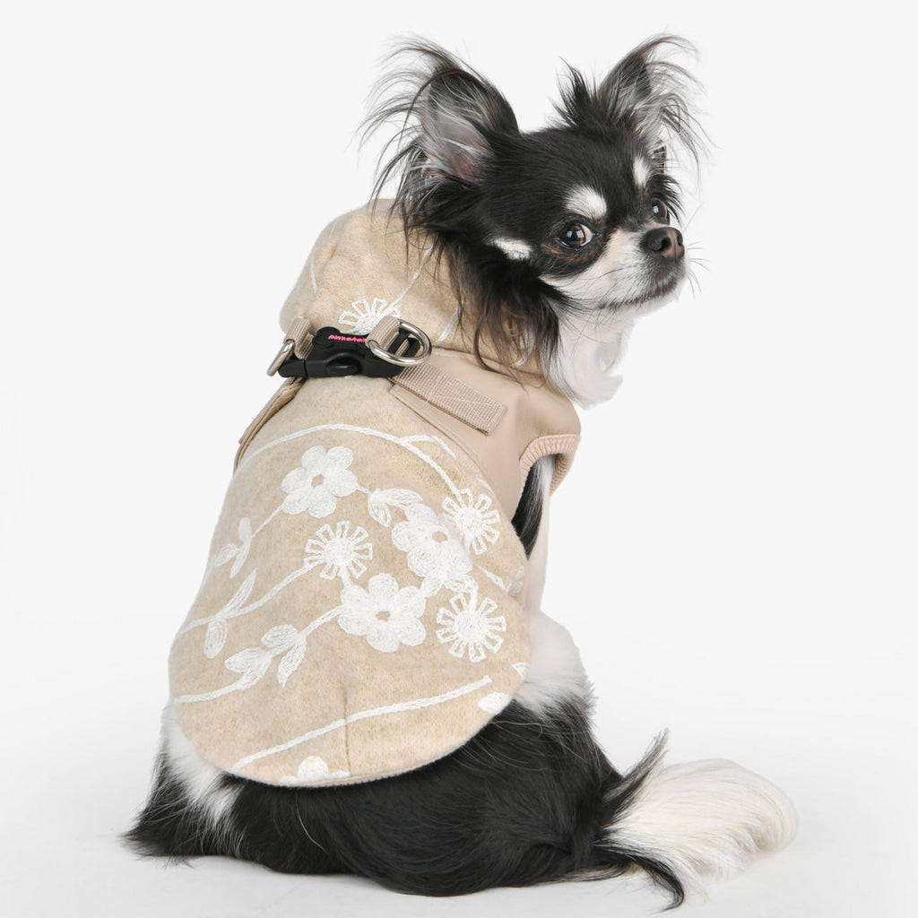 celandine floral winter hoody with harness - beige - few left!