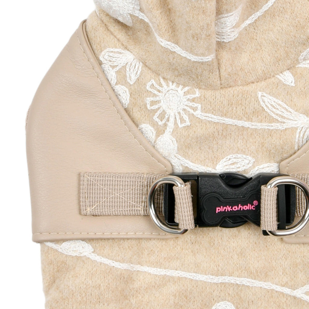 celandine floral winter hoody with harness - beige - few left!