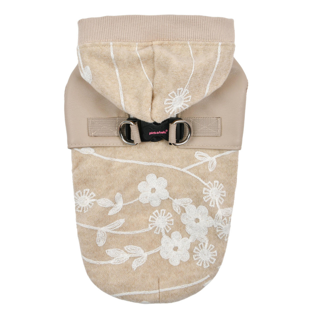 celandine floral winter hoody with harness - beige - few left!