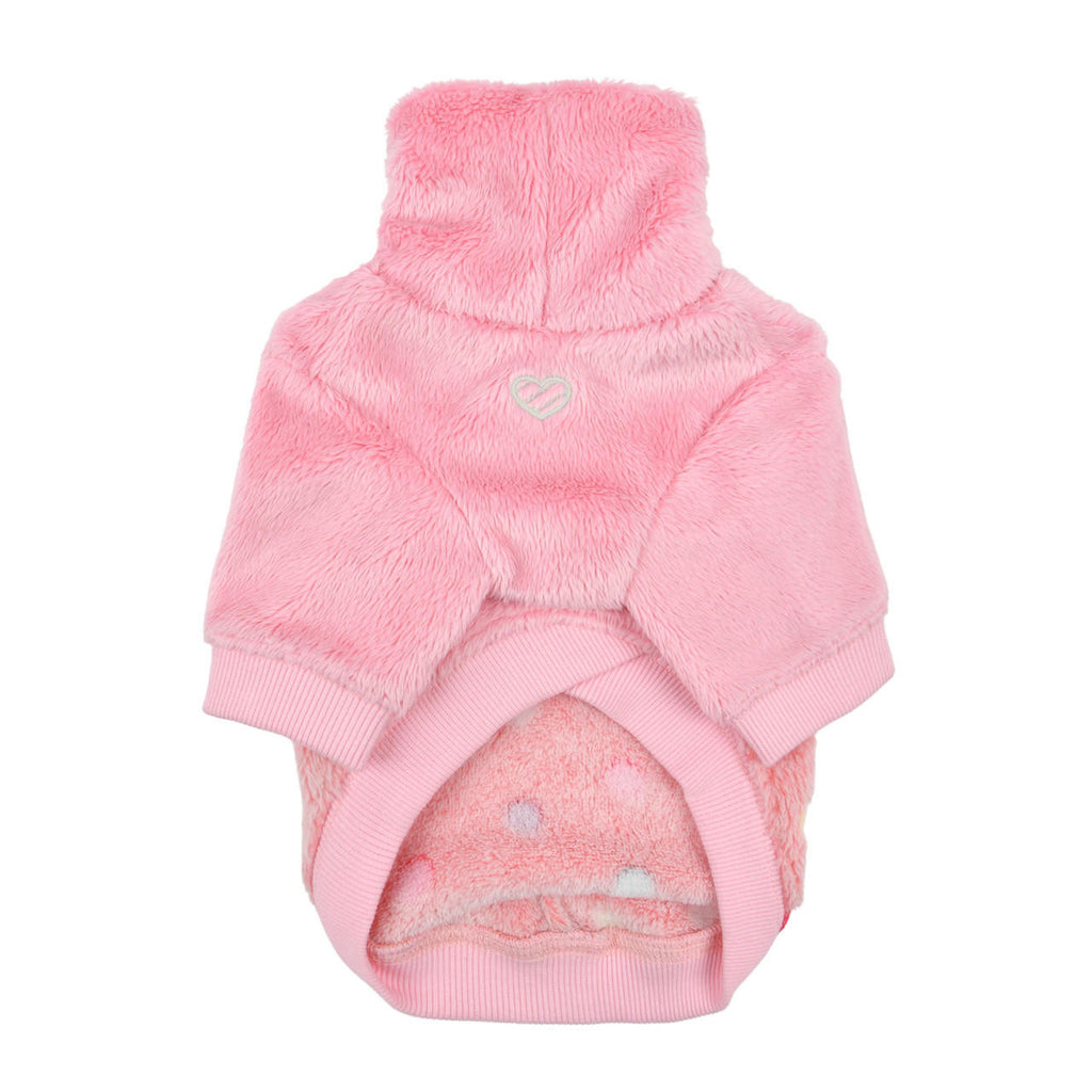 maycie polka dot pompom fleece sweater - pink