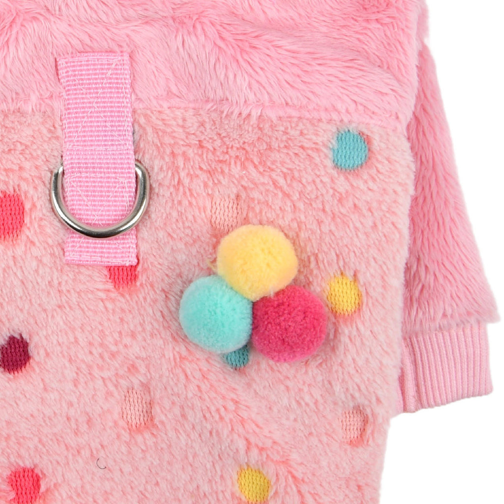 maycie polka dot pompom fleece sweater - pink