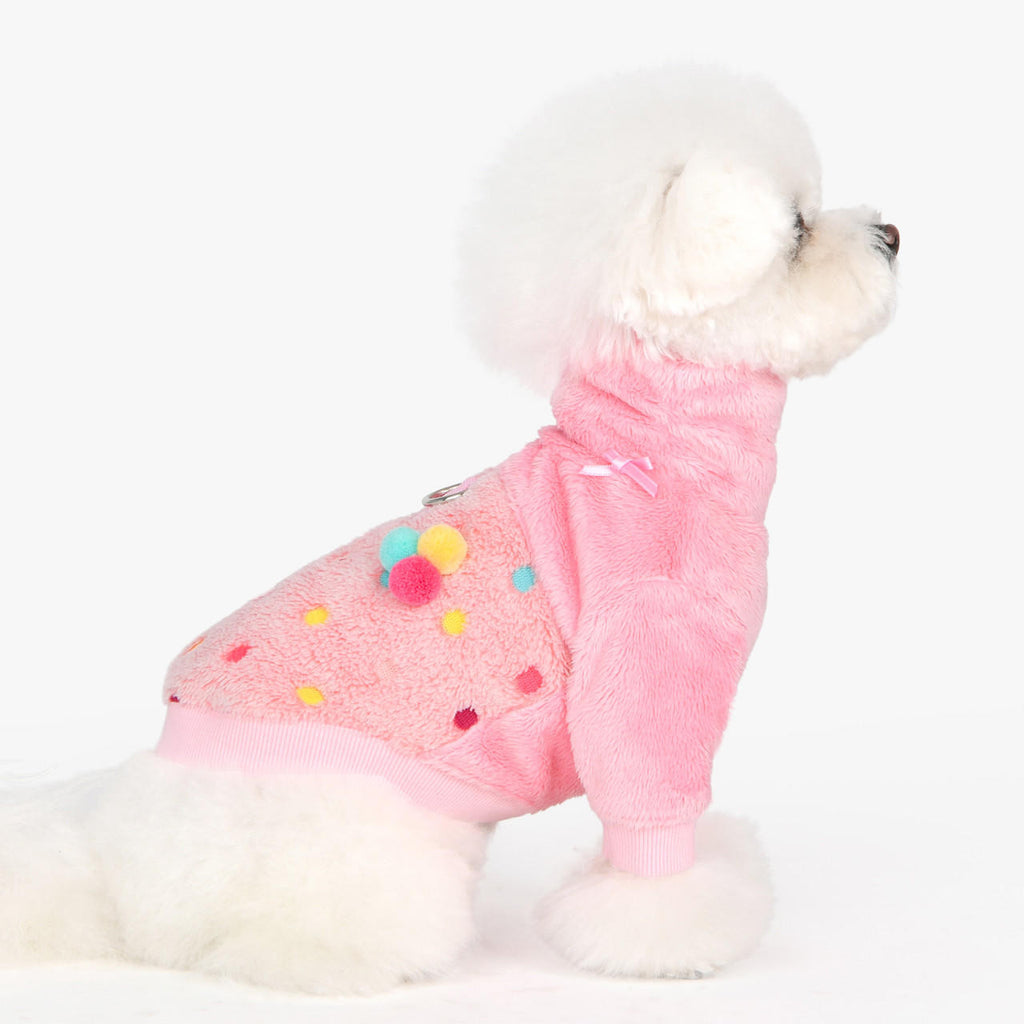 maycie polka dot pompom fleece sweater - pink