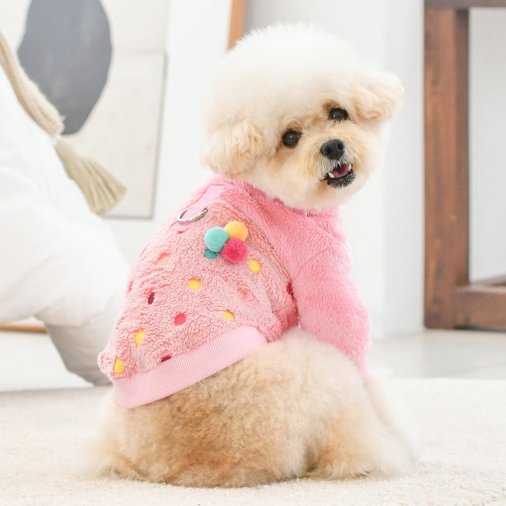 maycie polka dot pompom fleece sweater - pink