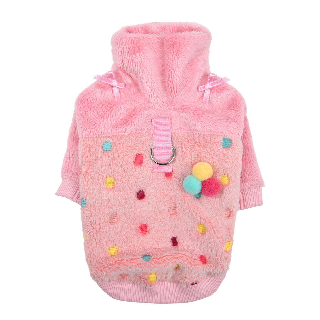 maycie polka dot pompom fleece sweater - pink