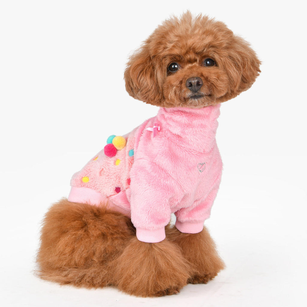 maycie polka dot pompom fleece sweater - pink