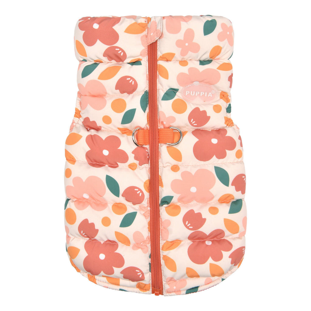 hibiscus floral puff jacket with harness - orange