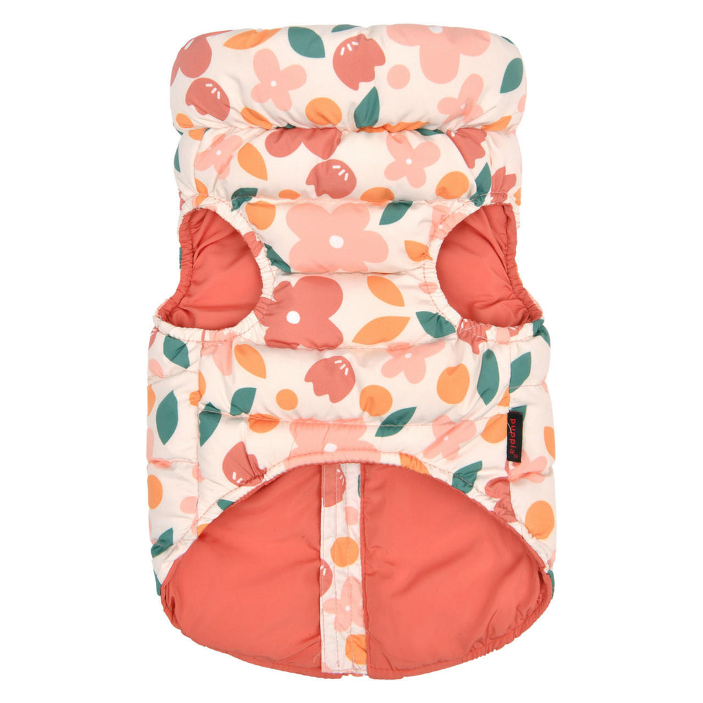 hibiscus floral puff jacket with harness - orange