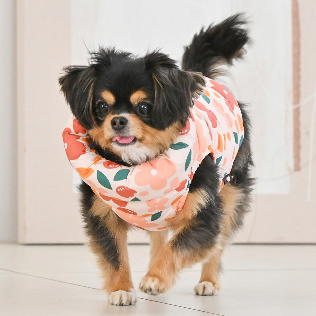 hibiscus floral puff jacket with harness - orange