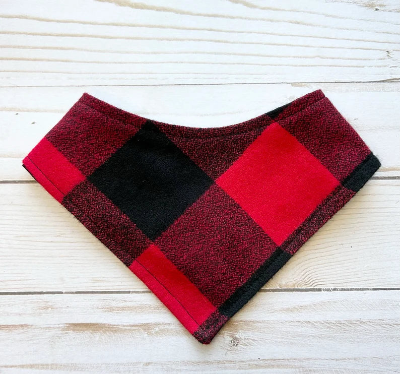 red buffalo plaid bandana - snap closure for small dog