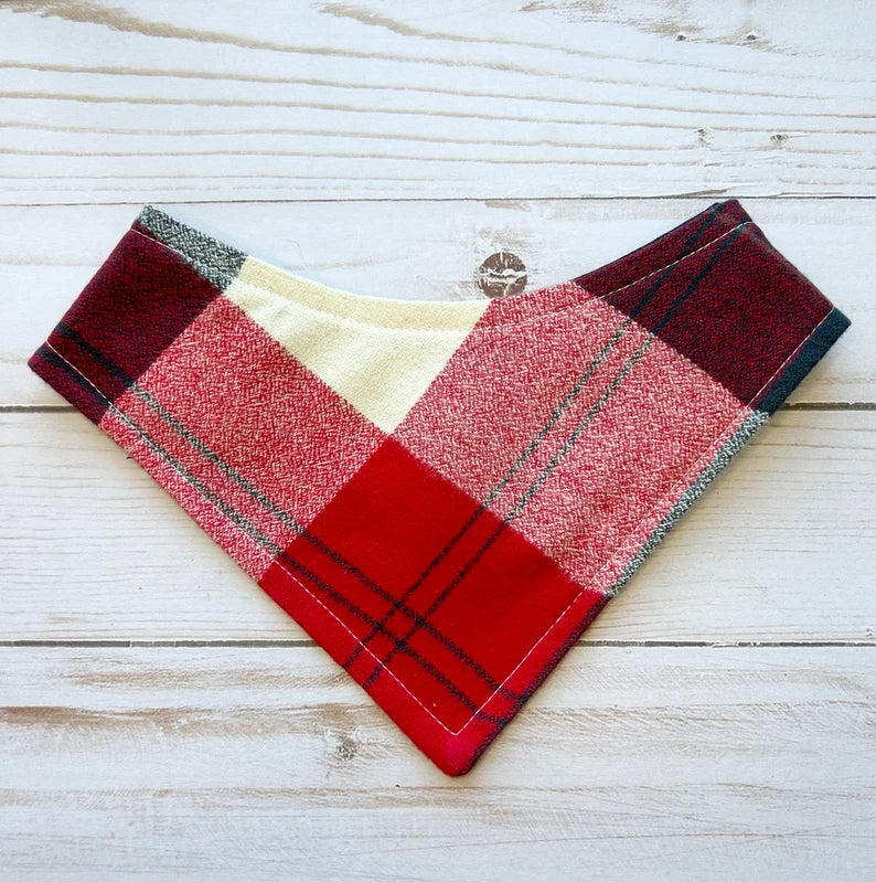 red plaid fall bandana - snap closure small dog