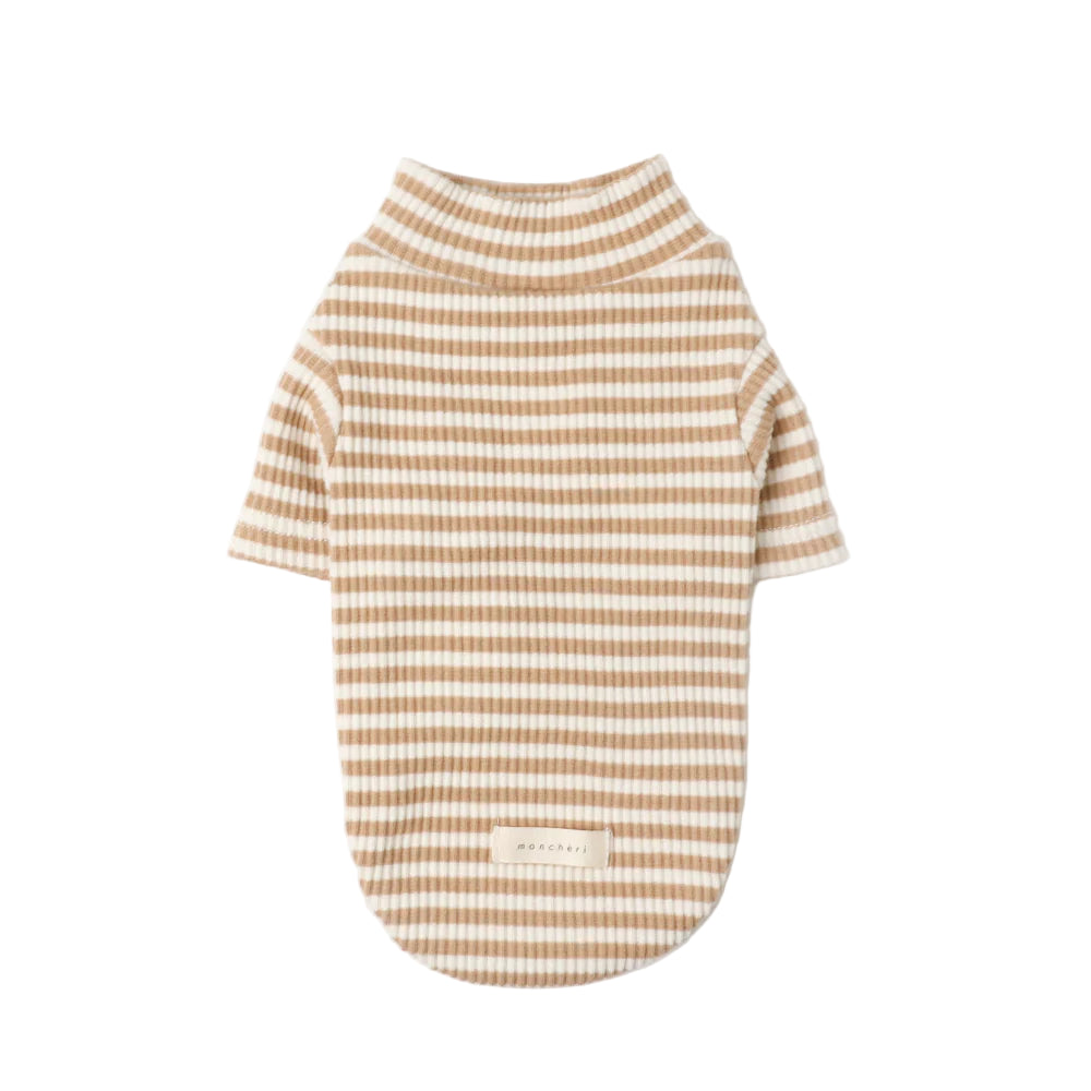 Striped dog shirt with a brand logo on a white background