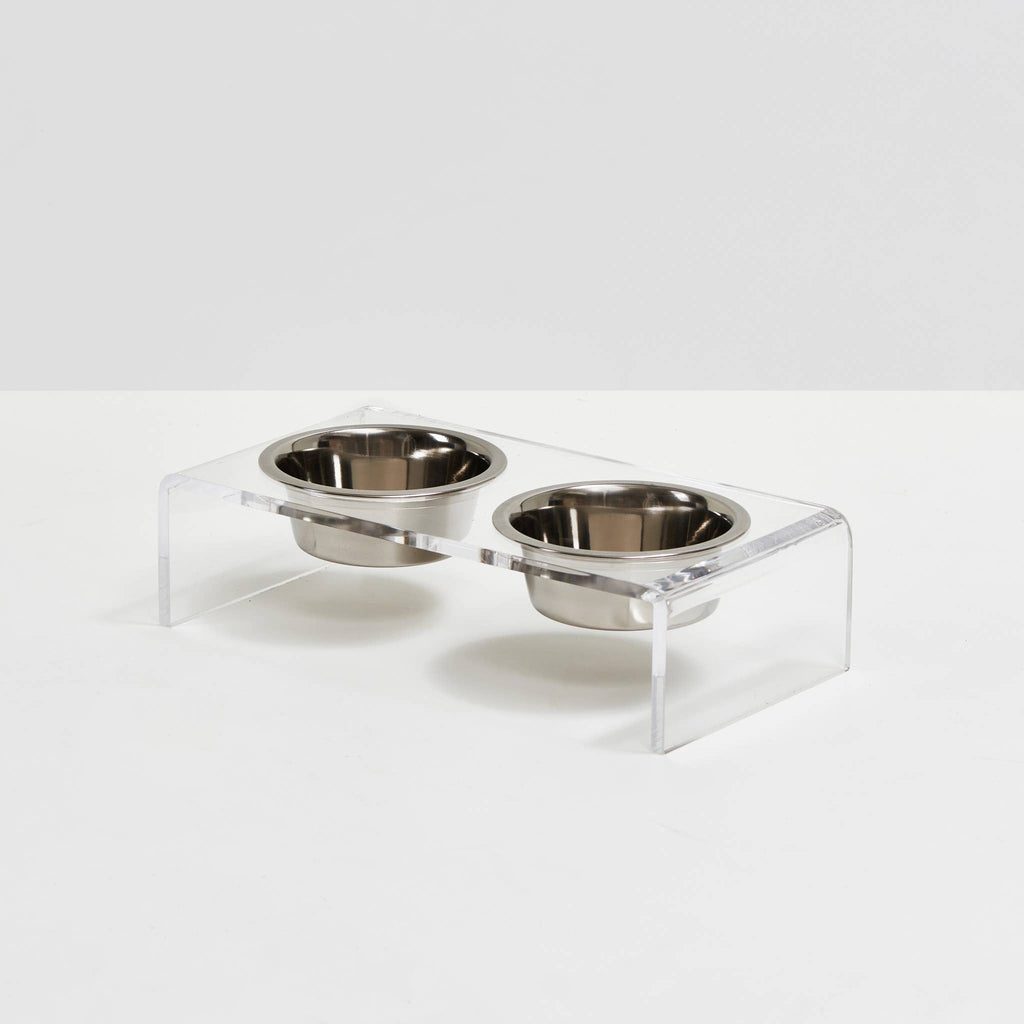clear elevated pet feeder - double stainless steel bowls ( 1 pint)
