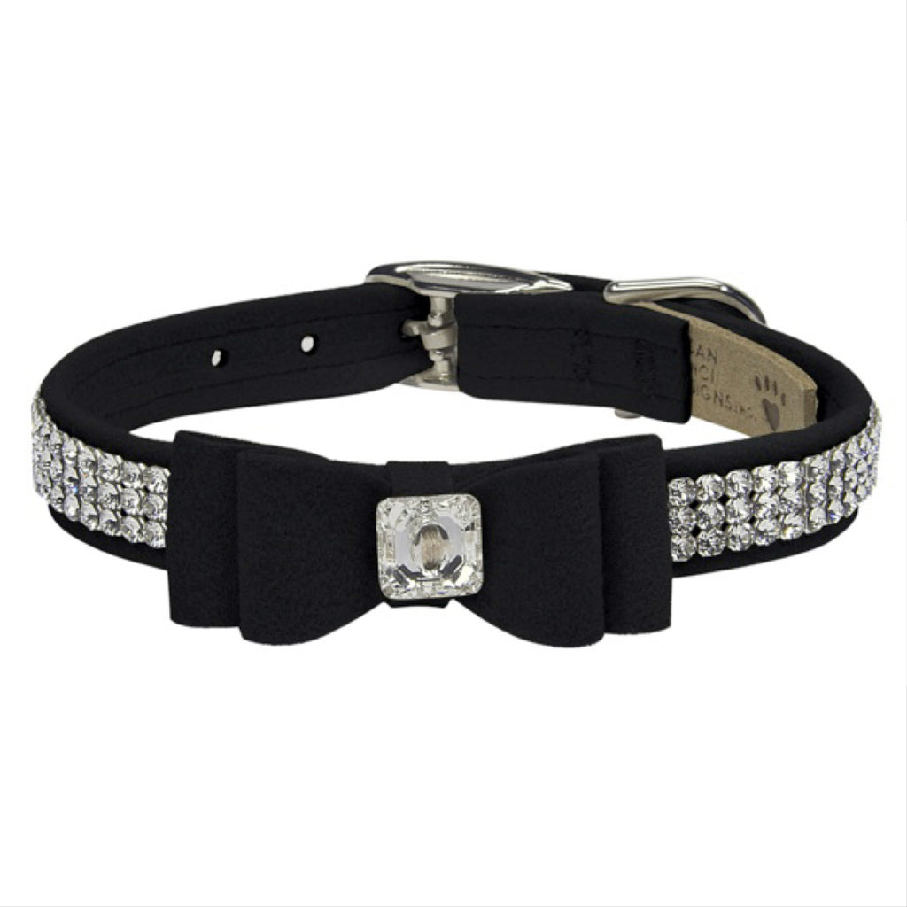3 row glam suede collar with big bow black - *special order
