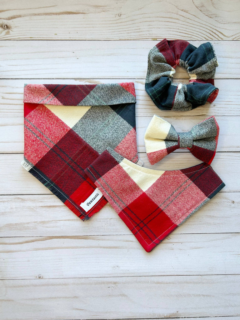 red plaid fall flannel bowtie
