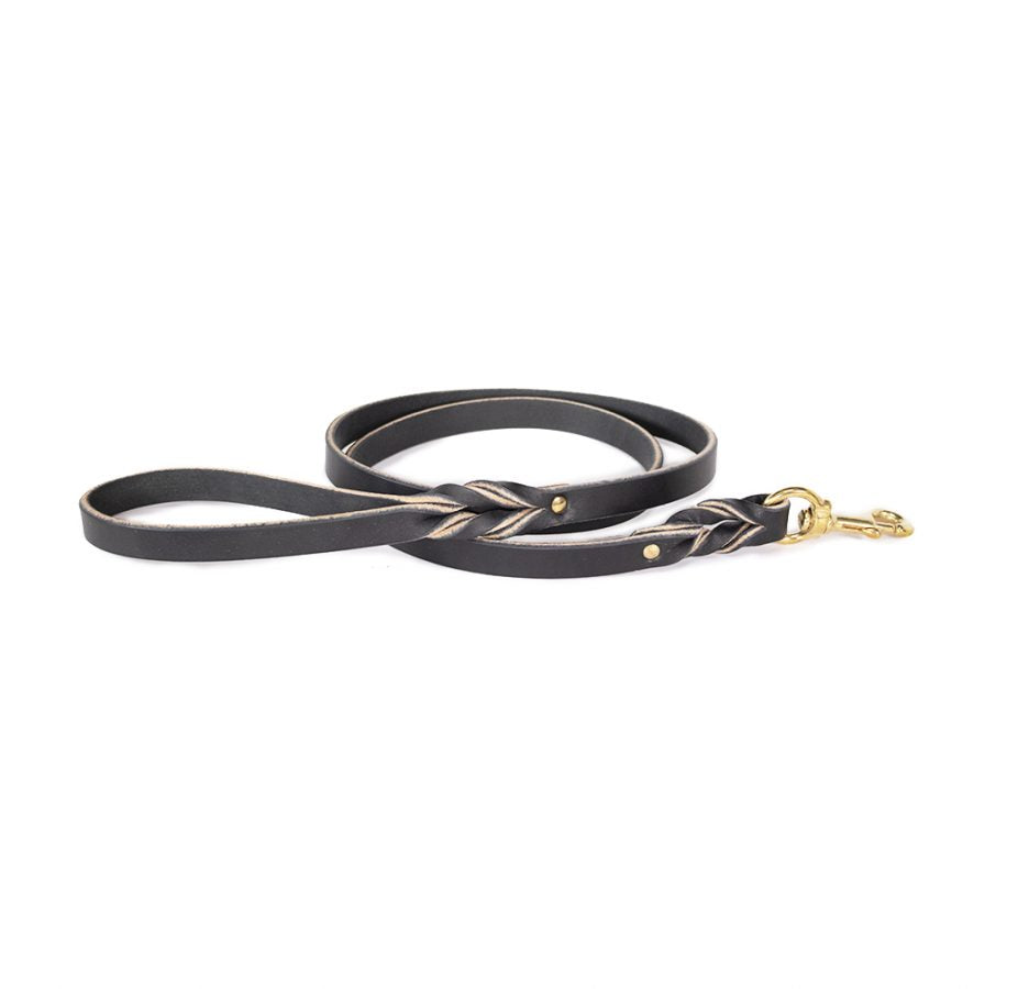 braided leash - black with brass
