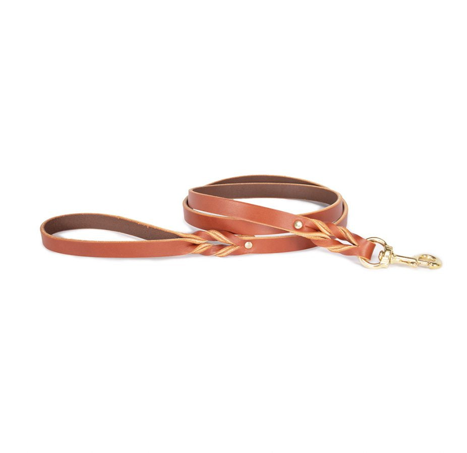 braided leash - tan with brass