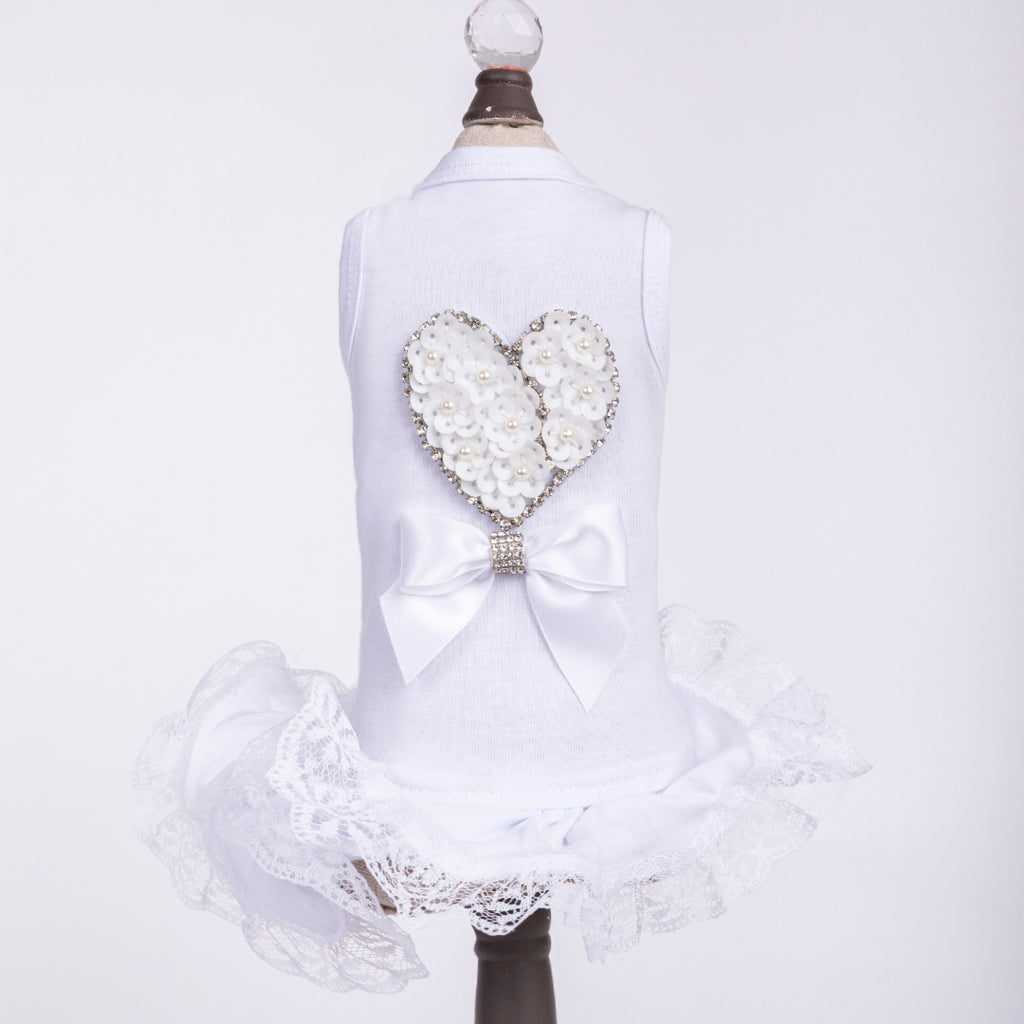 heart dress - white crystal pearl - available in medium!